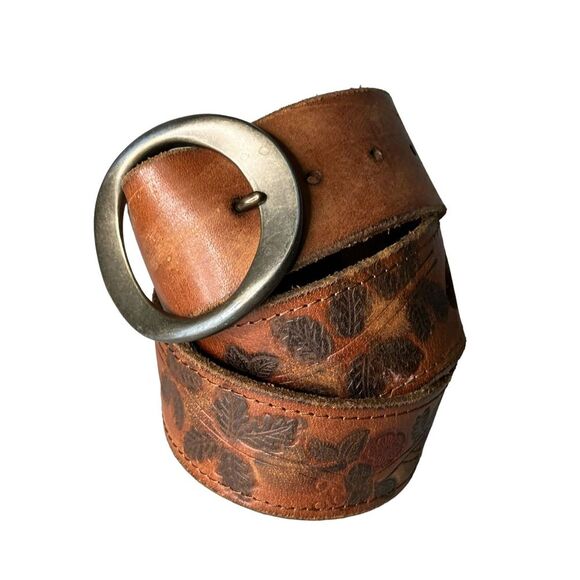 Abercrombie & Fitch Womens Western Hand Tooled Belt Medium Brown Genuine Leather - Picture 6 of 11